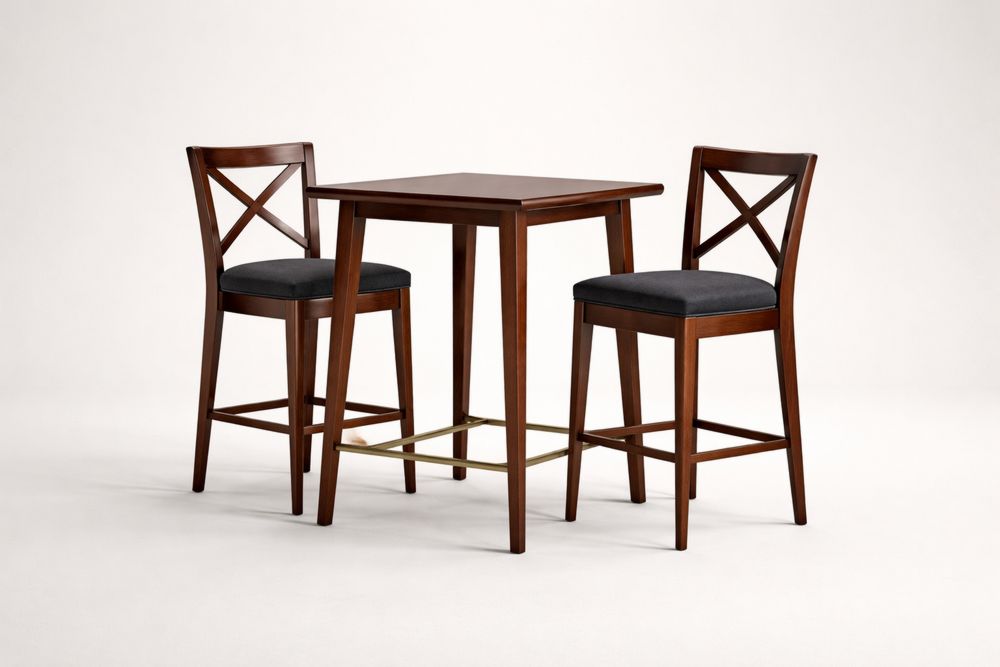 Dark Wood Bar Table Set with Upholstered Stools 3-Piece
